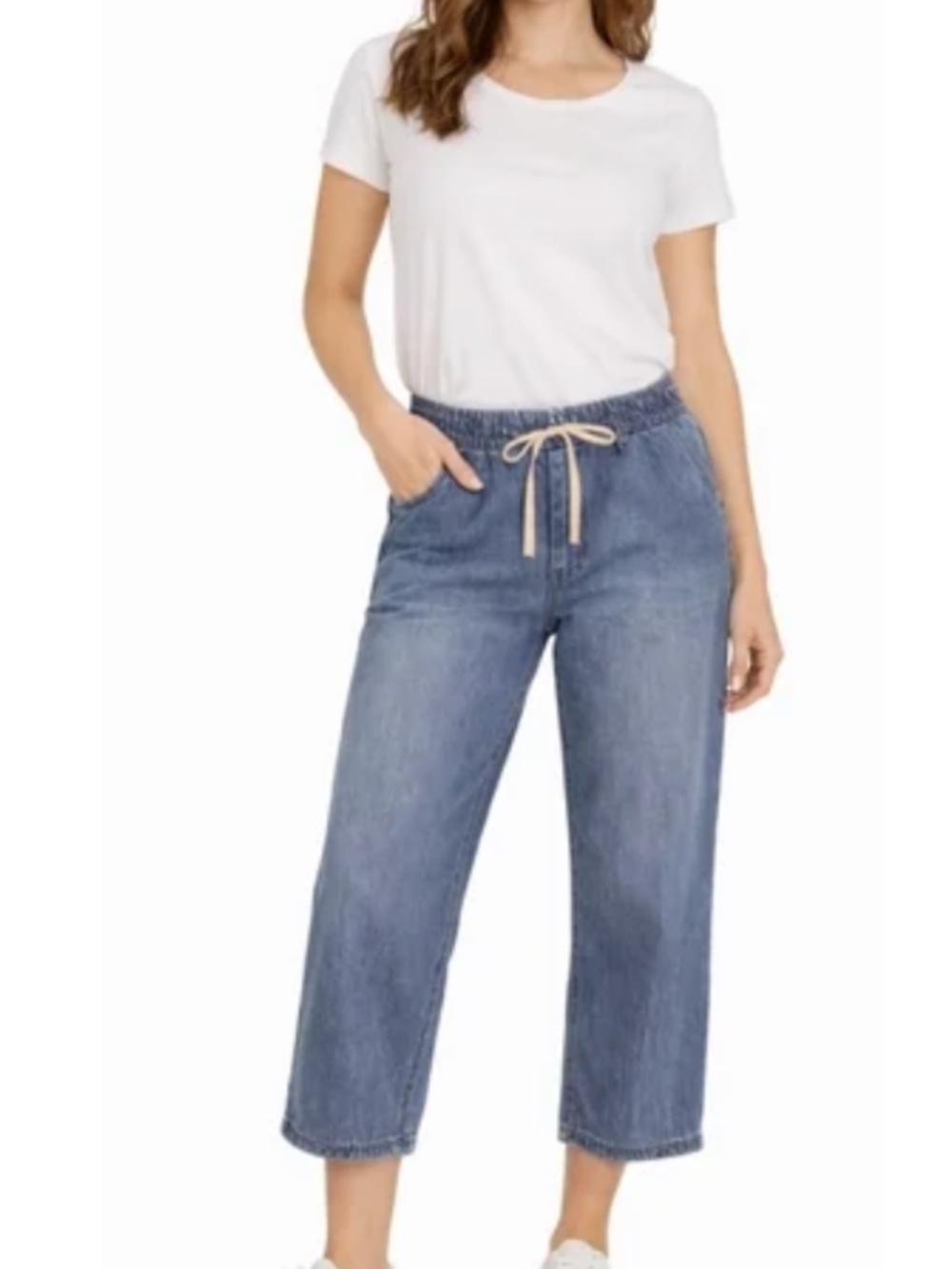 Kensie Jeans Womans Drawstring Light Blue Wash Cropped Jeans XXL